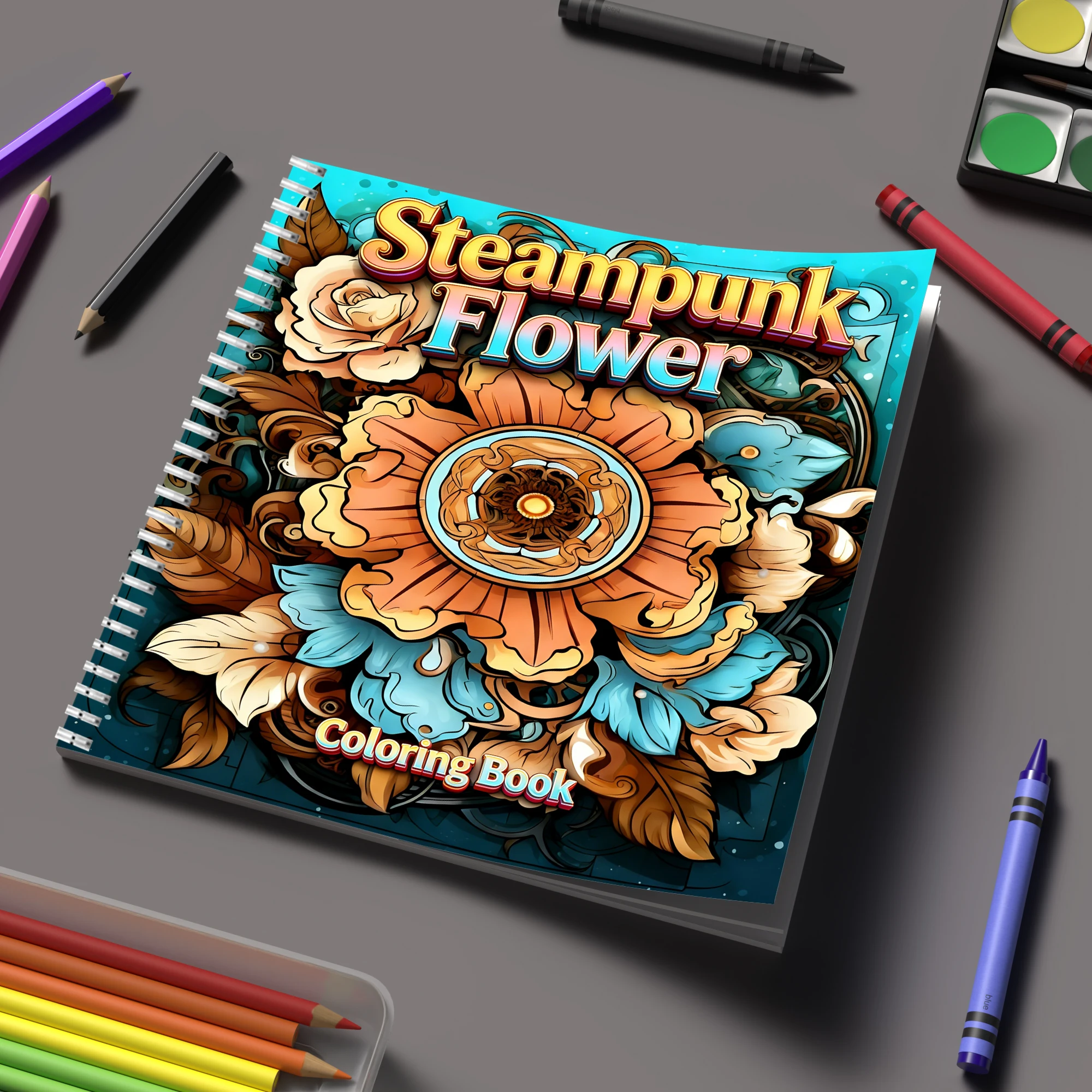 Adult Coloring Book Stress Relief - Buku Mewarnai Bunga Steampunk untuk Buku